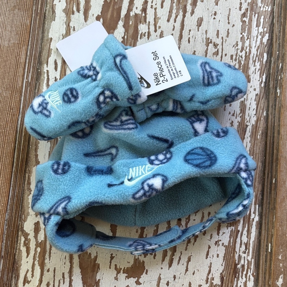 Nike Sports Light Blue Fleece Hat and Mittens - Infant
